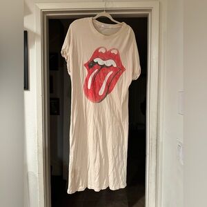 Cream Graphic Rolling Stone T-shirt dress/tunic